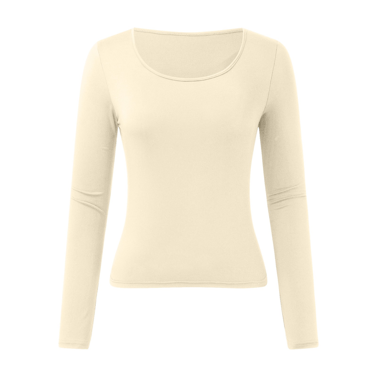thumbnail image 4 of Top corto ajustado de manga larga para mujer: camiseta ajustada con cuello redondo, poliéster y spandex, diseño básico liso para hacer ejercicio, yoga y estilo informal., 4 of 5